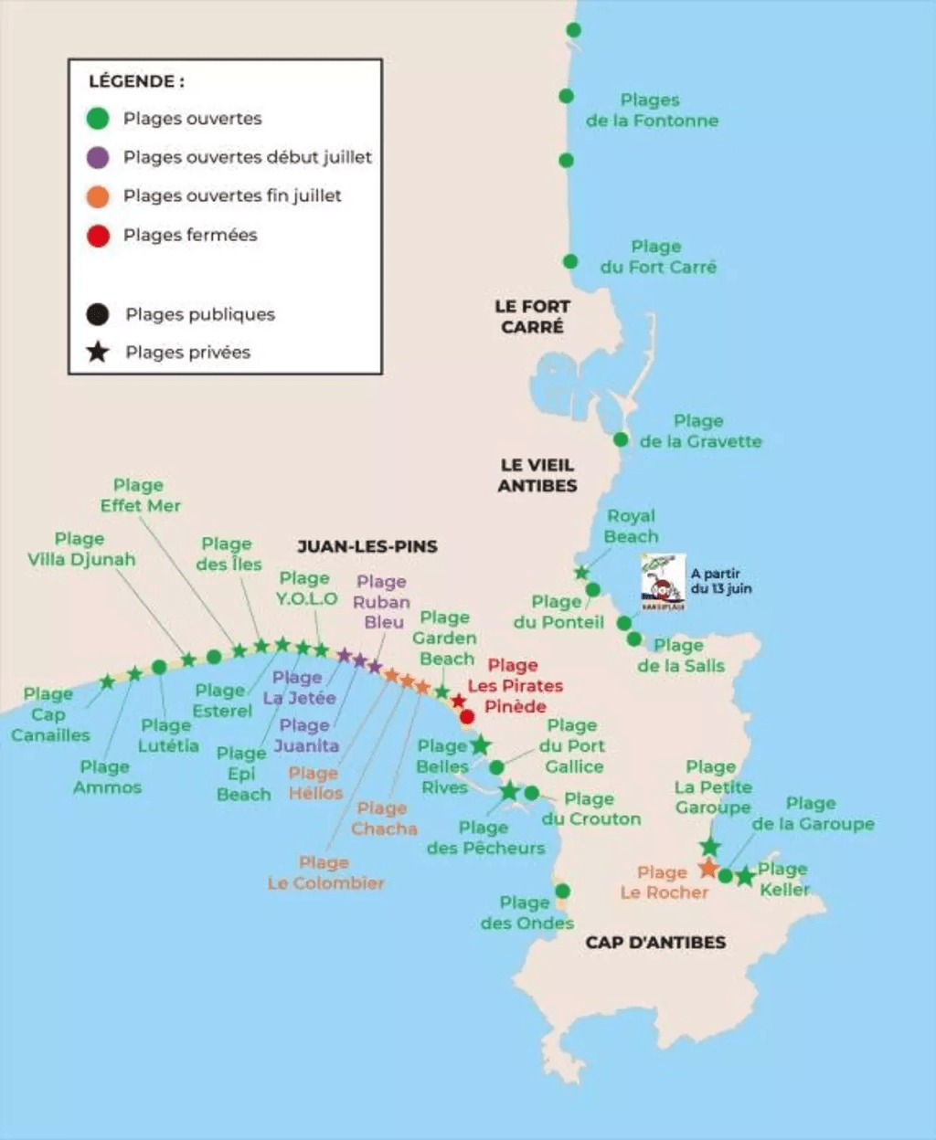 Strandlivet i Juan-les-Pins försenat